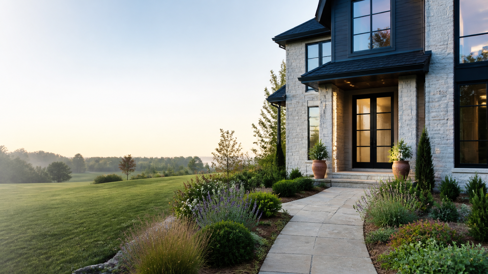 Bright contemporary property with a landscaped entrance